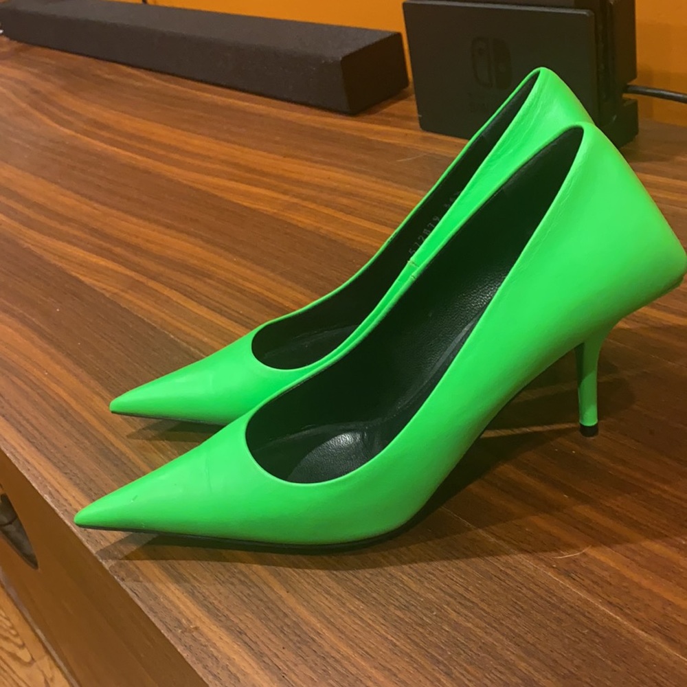 BALENCIAGA neon green knife heel